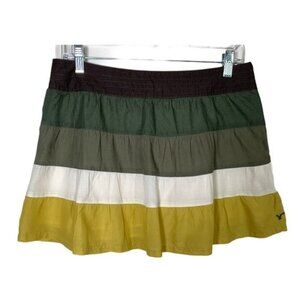 American Eagle Tiered Flare Mini Skirt Size 6 Small Green Stripe Boho